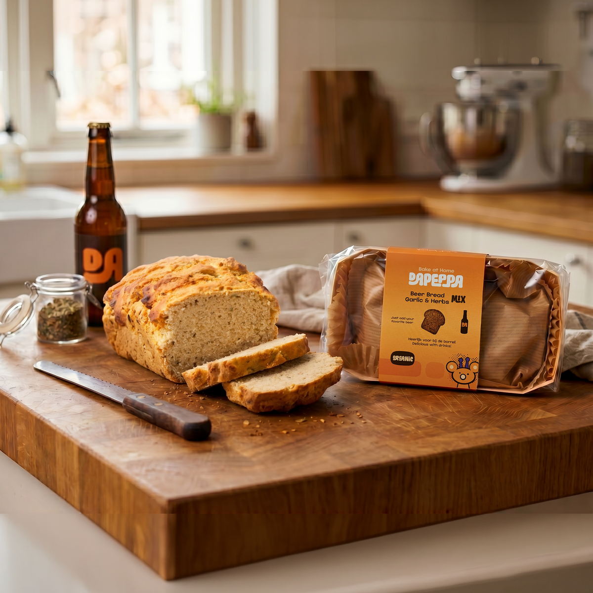 Zelfgebakken bierbrood van DaPeppa in de keuken